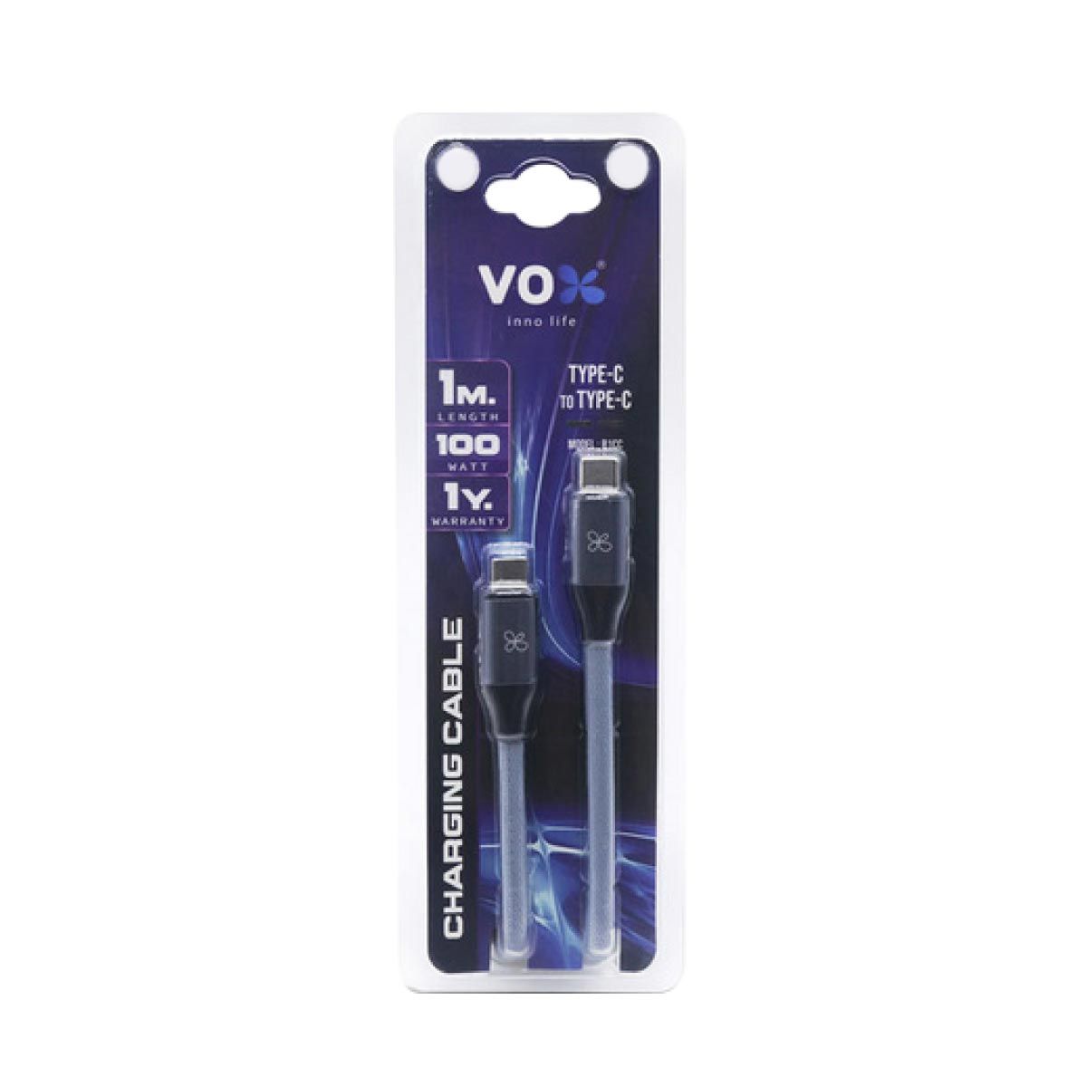 VOX   สายชาร์จVOX 100W แบบถักTYPE-C-TYPE-Cสีเทา1M รุ่นF5CAB-VXCC-B031