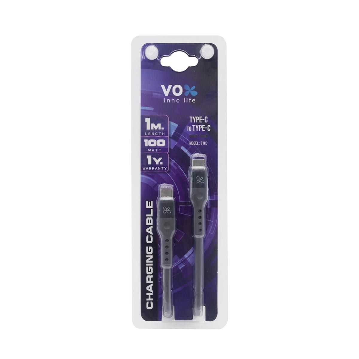 VOX  สายชาร์จVOX 100W ซิลิโคนไทป์ซี-ไทป์ซี สีเทา1M รุ่นF5CAB-VXCC-S031