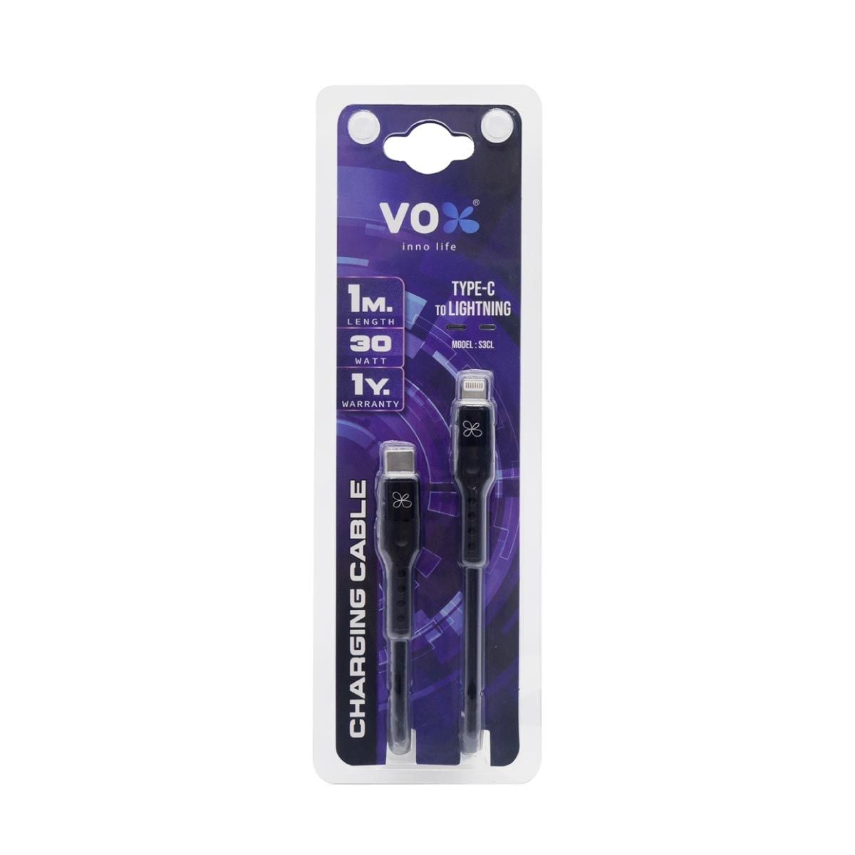 VOX  สายชาร์จVOX 30W ซิลิโคน ไทป์ซี-ไลท์ติ้ง สีดำ1M รุ่นF5CAB-VXCL-S011