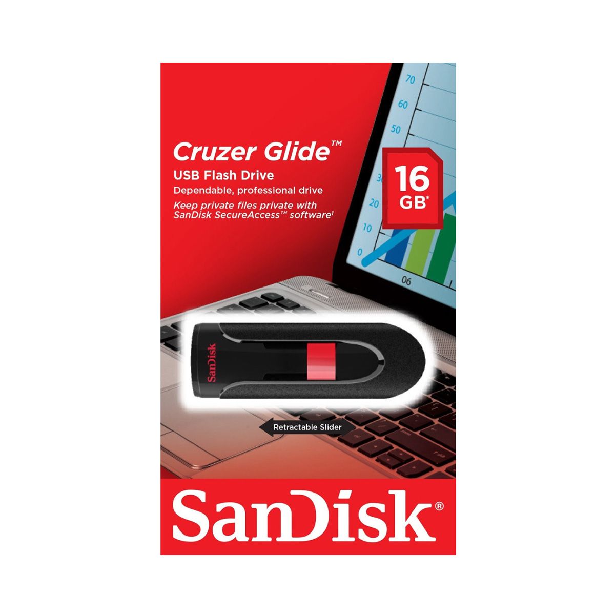 16 GB FLASH DRIVE (แฟลชไดร์ฟ) SANDISK CRUZER GLIDE (SDCZ60_016G_B35)