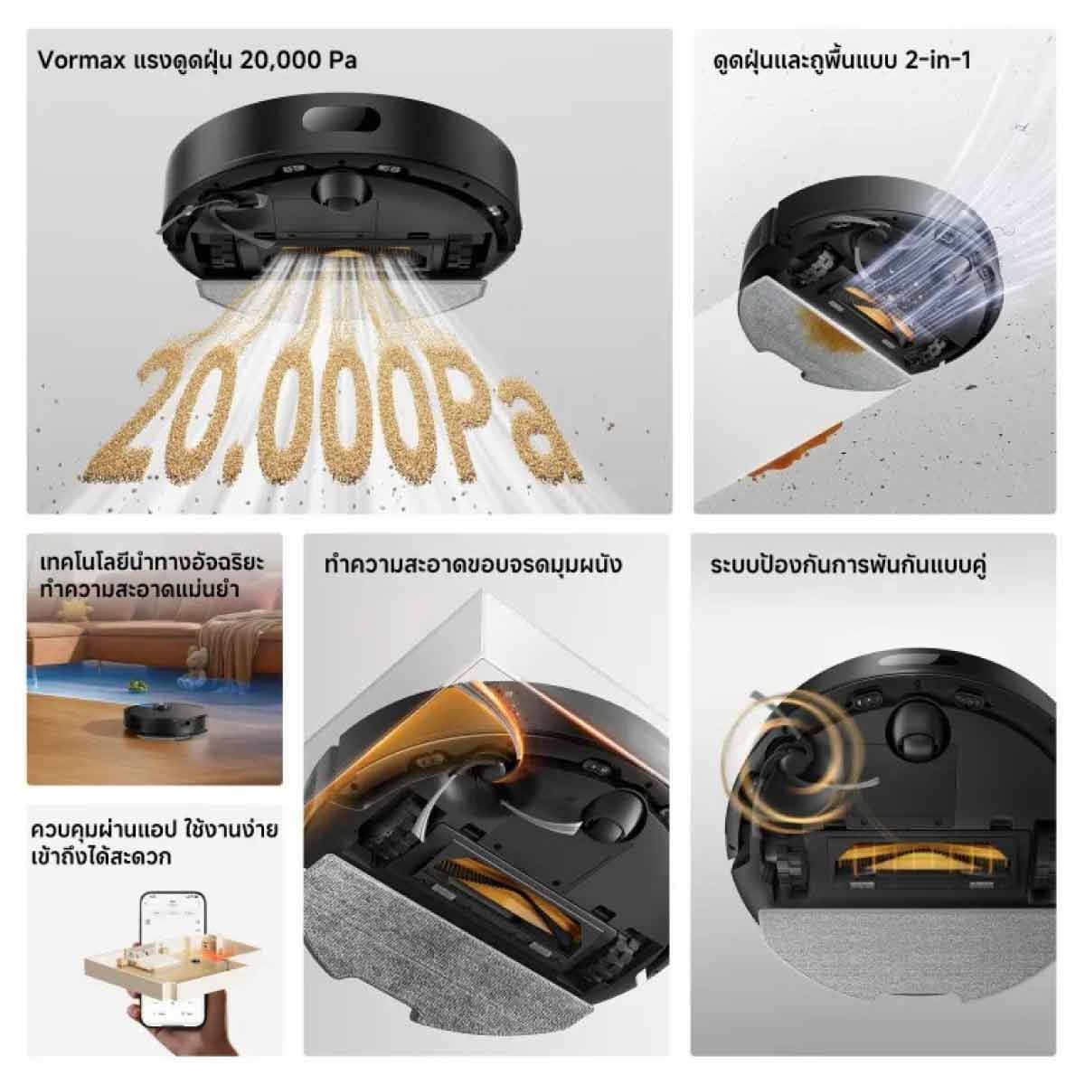 Dreame เครื่องดูดฝุ่นหุ่นยนต์+ถูพื้น แรงดูด20,000Pa รุ่น F20 Black