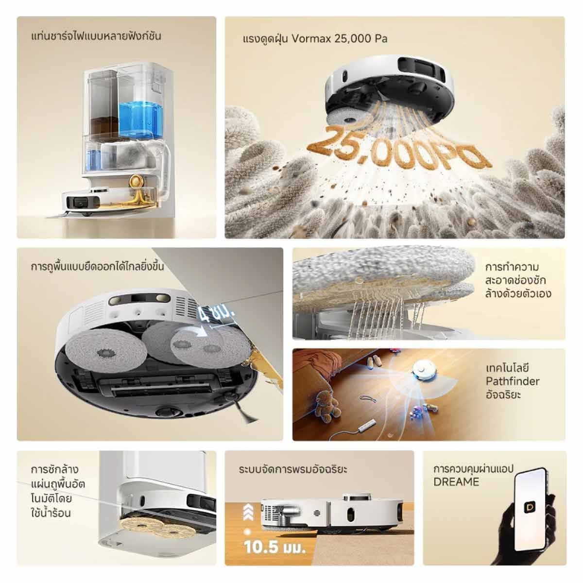 DREAME เครื่องดูดฝุ่นหุ่นยนต์+ถูพื้นDREAME แรงดูด25000Pa รุ่นL10SUltraHeat