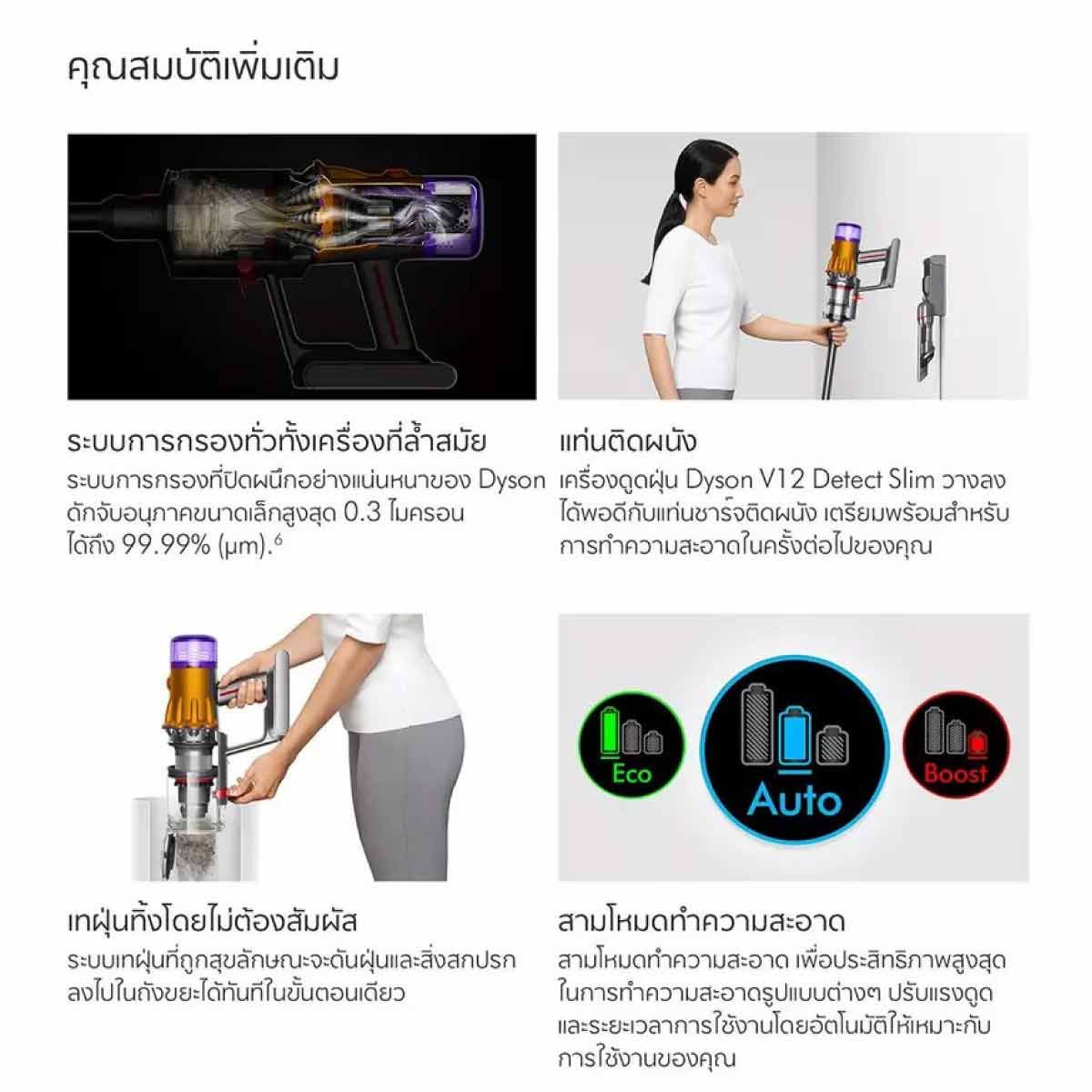 Dyson เครื่องดูดฝุ่นไร้สาย Dyson V12 Detect Slim Absolute สีเหลือง รุ่น V12DESMABYL