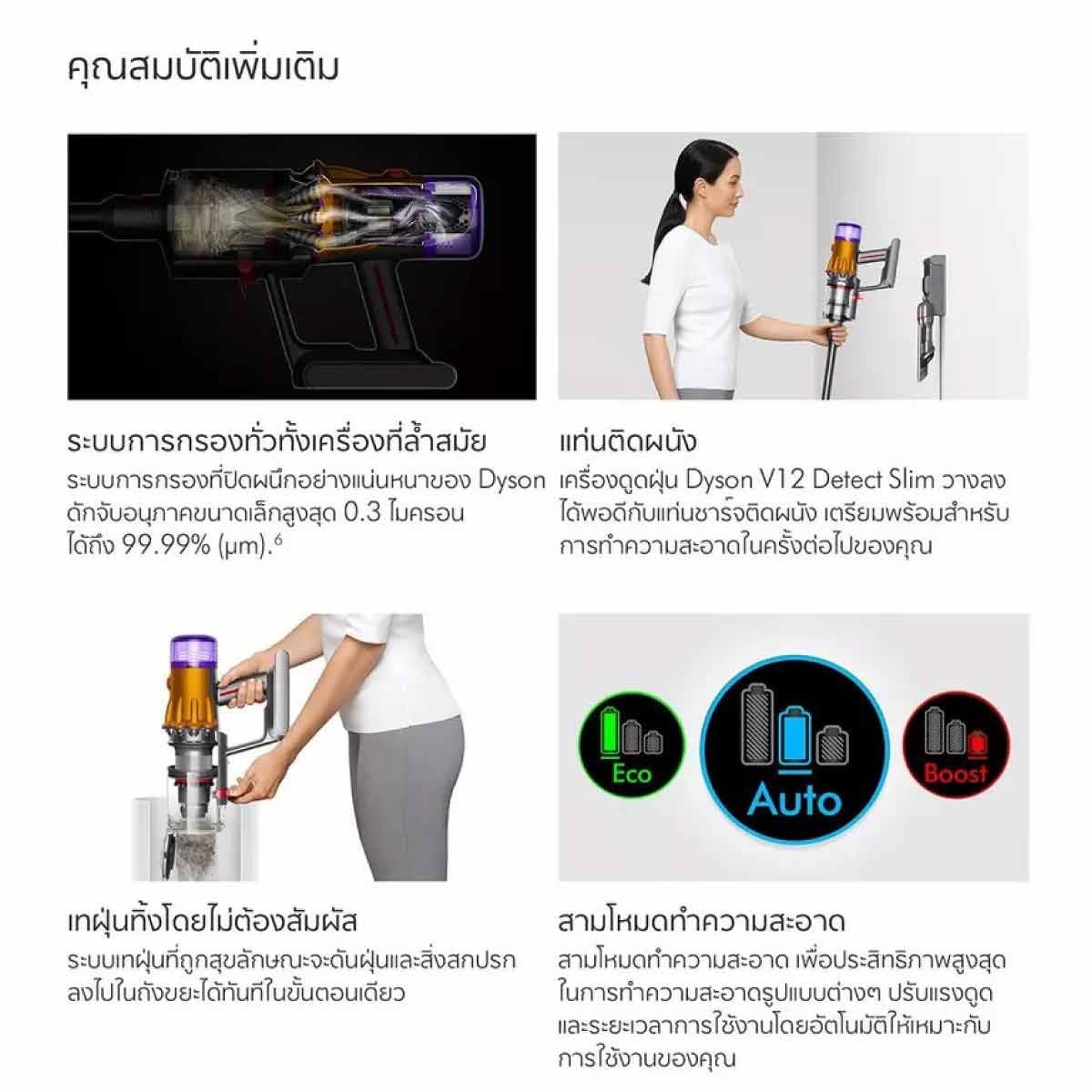 Dyson เครื่องดูดฝุ่นไร้สาย Dyson V12 Detect Slim Absolute สีเหลือง รุ่น V12DESMABYL