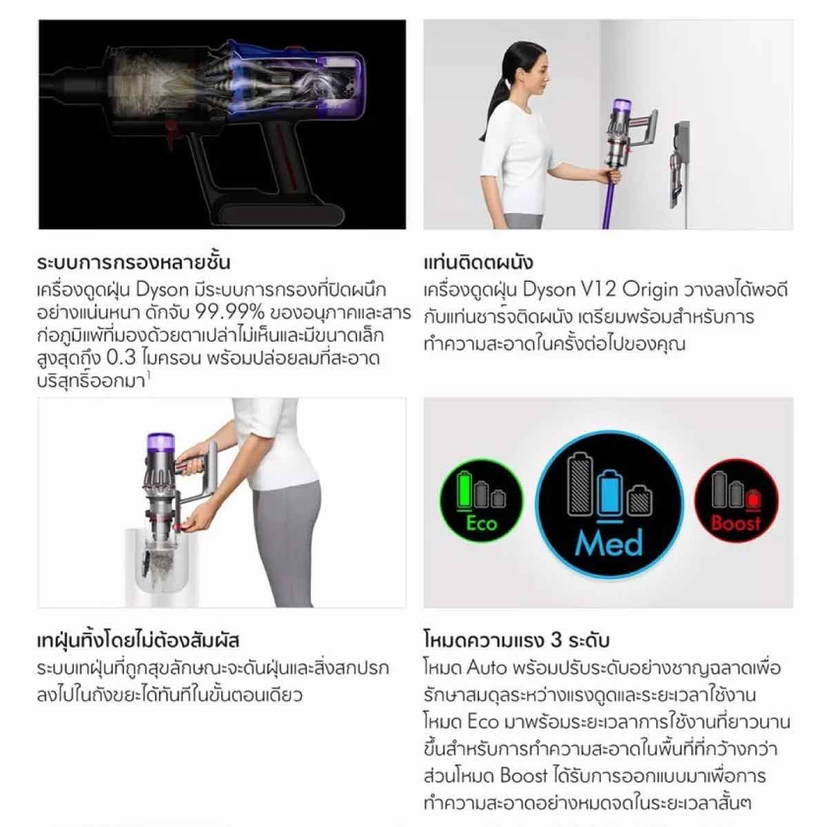 DYSON เครื่องดูดฝุ่นไร้สายDyson V12 Origin สีม่วง รุ่น SV49