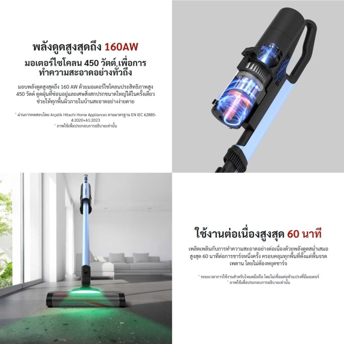 HITACHI เครื่องดูดฝุ่นมือจับ450W สีฟ้า รุ่นPV-XH4QMBCTH