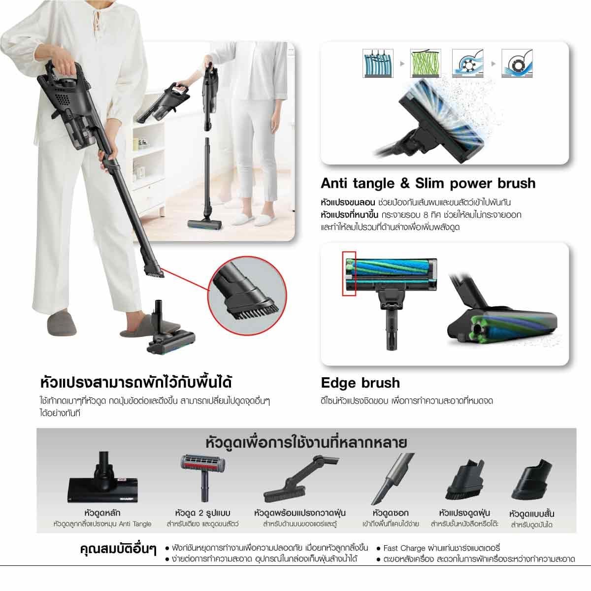 SHARP  เครื่องดูดฝุ่นไร้สาย 450W 4ขั้นตอน รุ่นEC-SR10-B