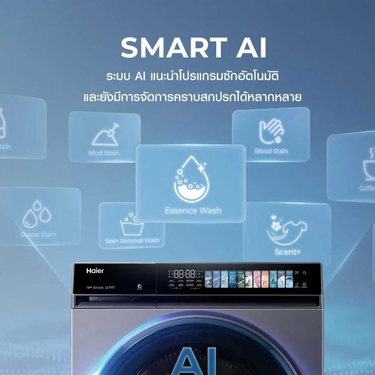 HAIER เครื่องซักฝาหน้า12Kg. X7 Series AI จอสี รุ่น HW120-BP14367S8U1