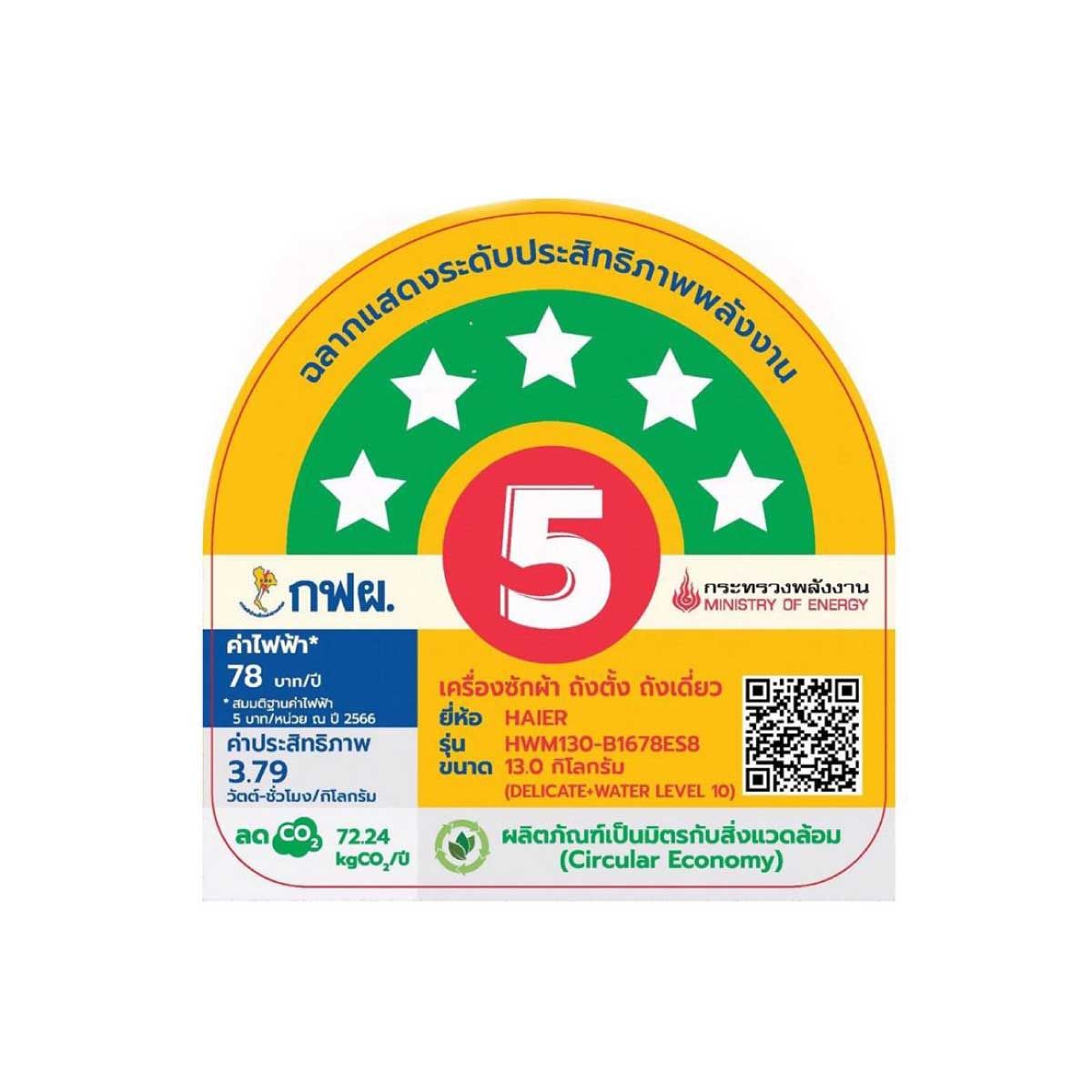 HAIER เครื่องซักฝาบน 13Kg. Self-Cleaning รุ่น HWM130B1678ES8