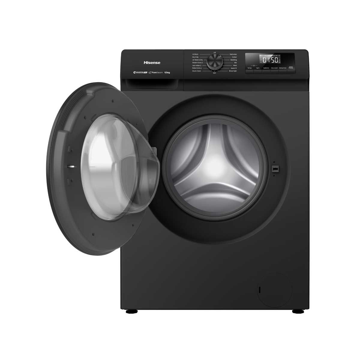 HISENSE เครื่องซัก/อบผ้า9/6Kg.AI สีดำ รุ่นWD90N1B