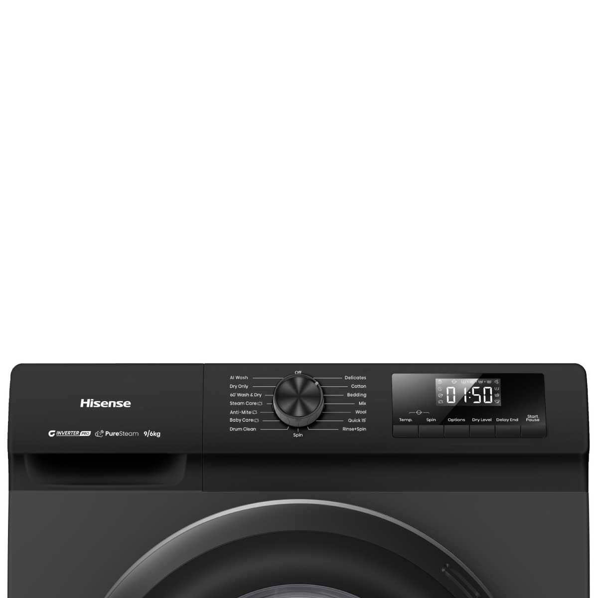 HISENSE เครื่องซัก/อบผ้า9/6Kg.AI สีดำ รุ่นWD90N1B