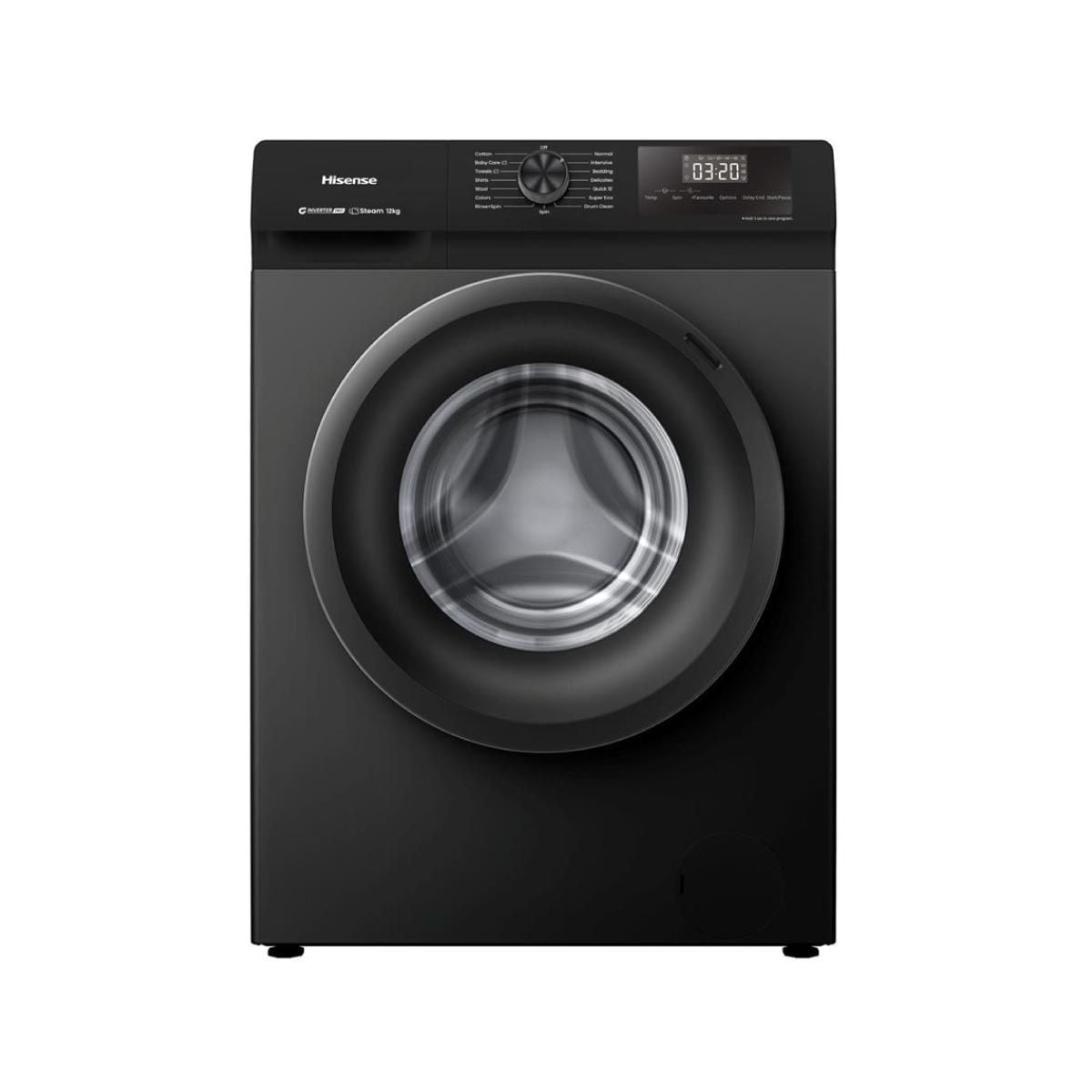 HISENSE เครื่องซักฝาหน้า12Kg.สีดำ รุ่นWF120N1