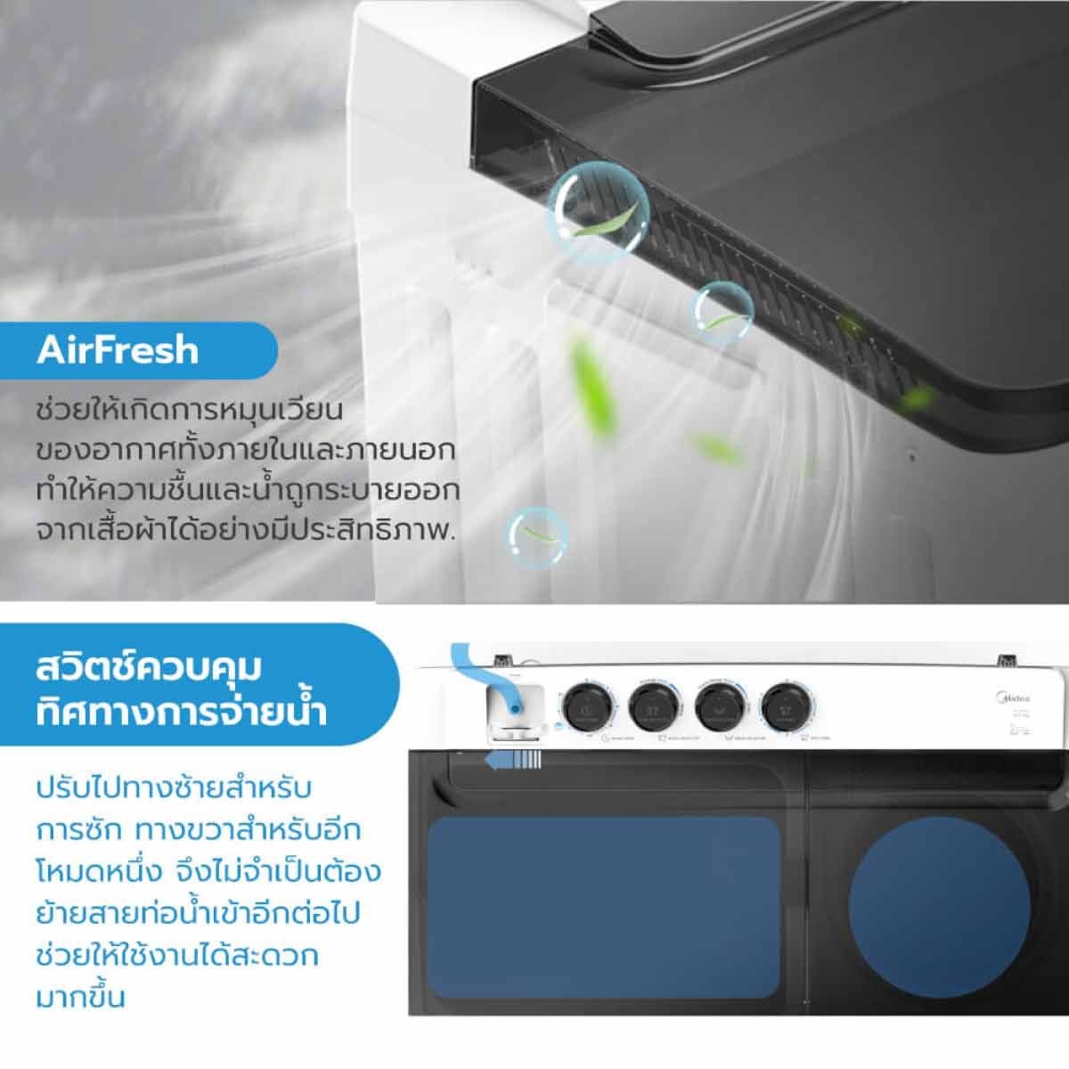 MIDEA เครื่องซักผ้า2ถัง18kg. รุ่นMT100W180