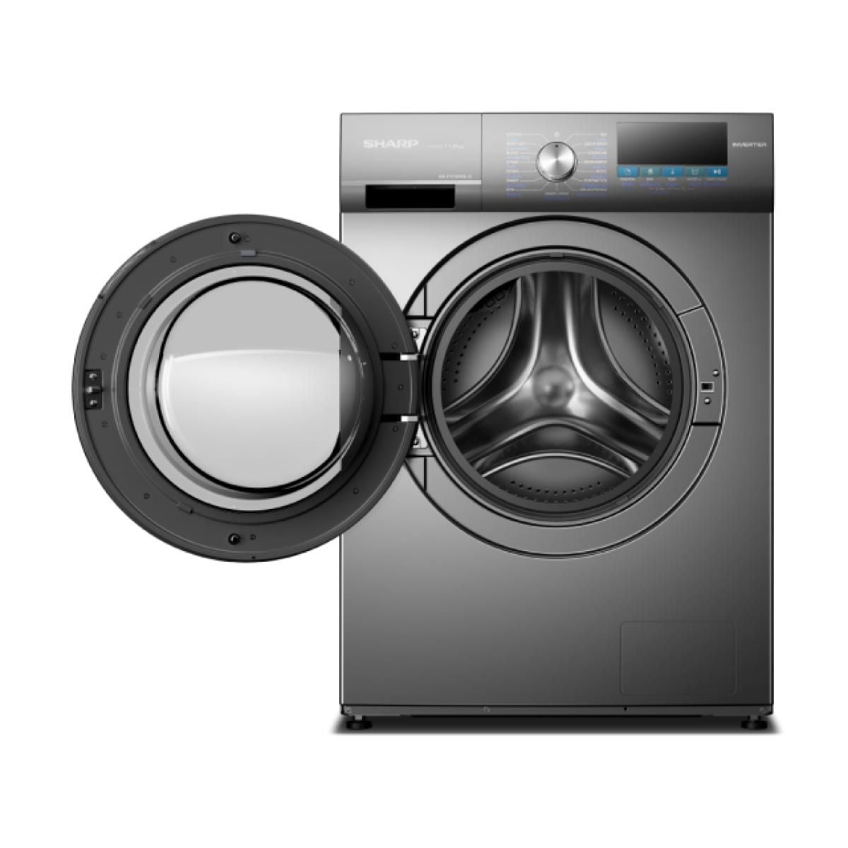 SHARP เครื่องซักฝาหน้า9Kg.INVERTER สีDark Gray รุ่นES-F90XKS-G