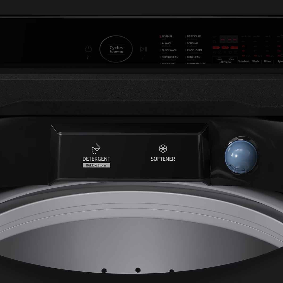 SAMSUNG เครื่องซักผ้าฝาบน Bespoke AI พร้อมด้วย AI Wash ขนาด 21 กก. สีดำ รุ่น WA80F21S8BST