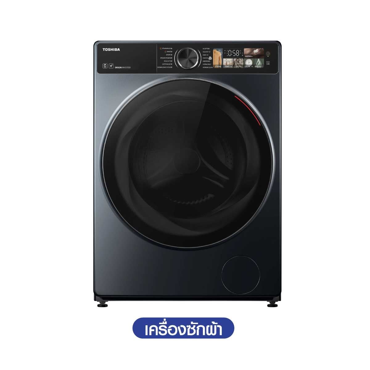 TOSHIBA เครื่องซักฝาหน้า13Kg.WIFIสีดำ จอสี รุ่นTW-T25BZP140MWT(MG)