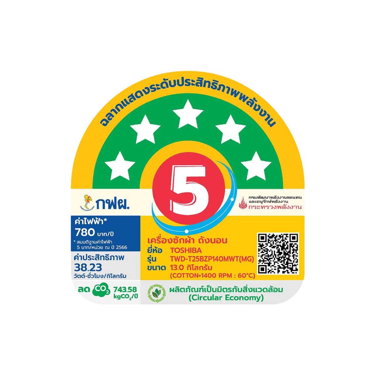 TOSHIBA เครื่องซัก/อบผ้า 13/8Kg.Wifi จอสี รุ่นTWD-T25BZP140MWT(MG)