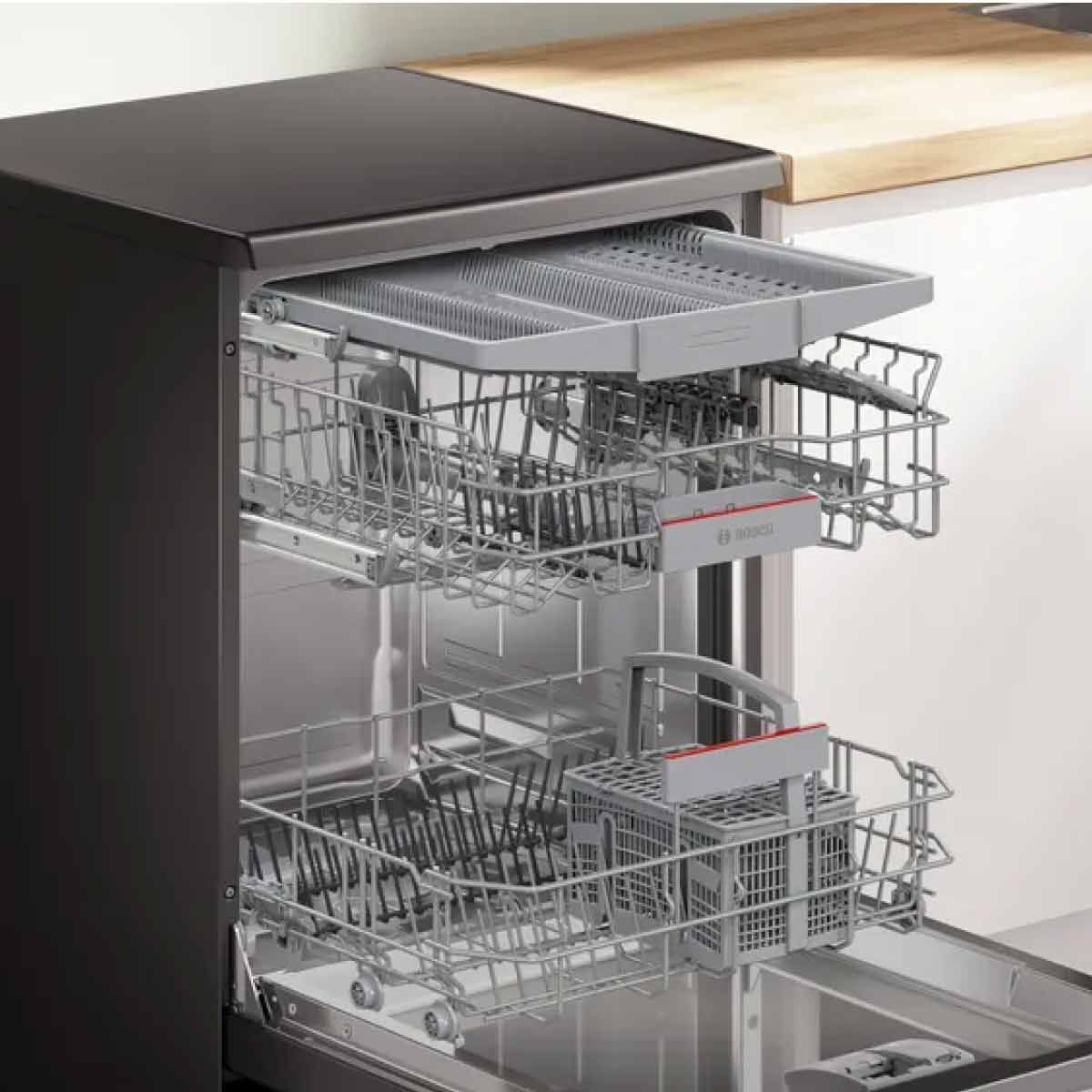 BOSCH เครื่องล้างจานแบบตั้งพื้น 60 cm. ซีรี่ 4 (14ชุด) สีดำ รุ่นSMS4HMC25M