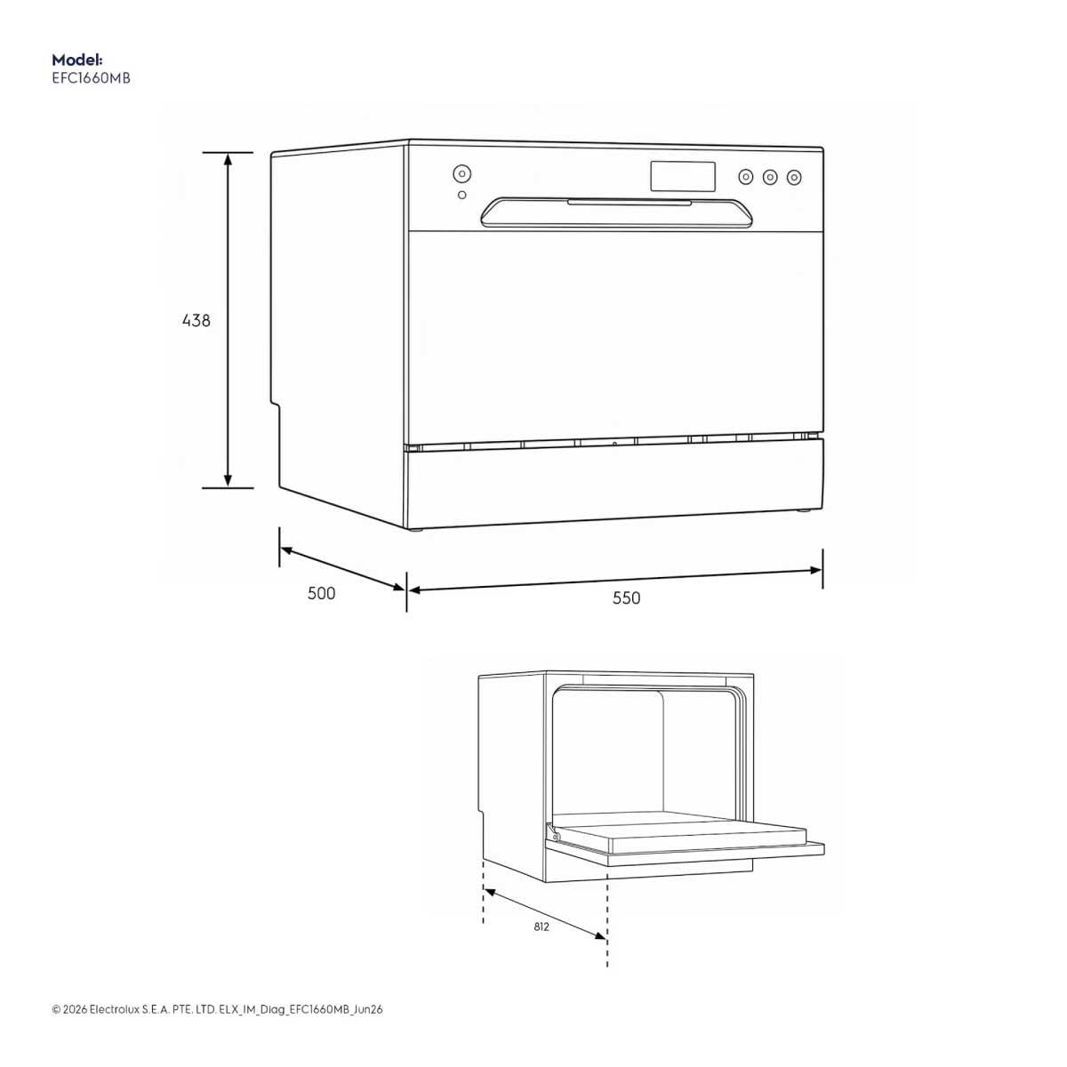 ELECTROLUX เครื่องล้างจาน6ชุด 6โปรแกรม รุ่นEFC1660MB