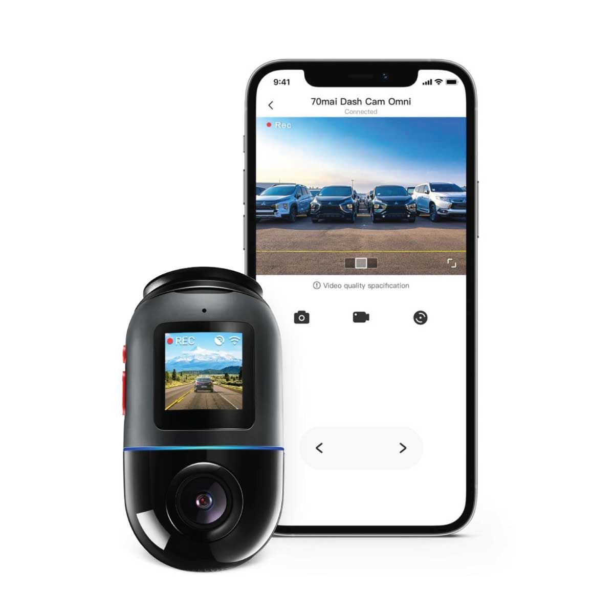 70mai Dash Cam Omni X200 BK&GY 64GB กล้องติดรถยนต์อัจฉริยะ สามารถหมุนได้ บันทึกภาพได้ถึง 360 องศา