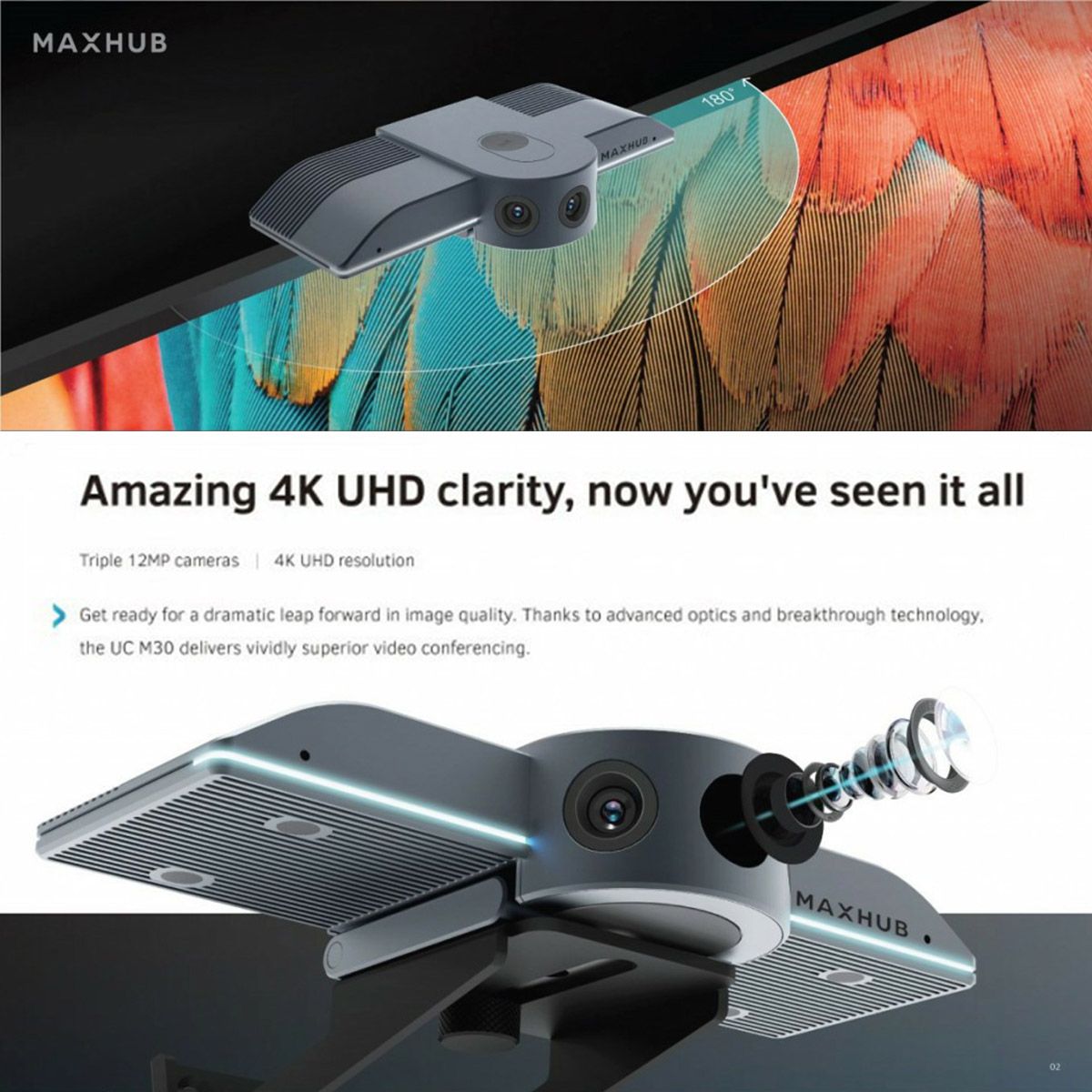 MAXHUB UC M30 กล้องเว็บเเคม 4K UHD TRI-CAMERA 180องศา